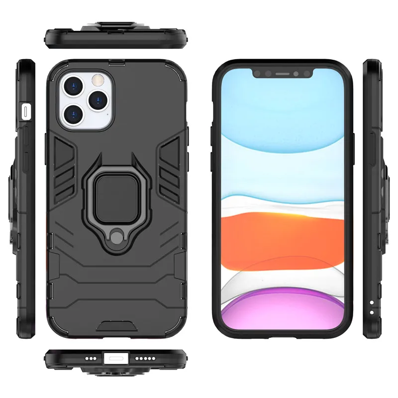For iPhone 12 Pro Case For iPhone 11 XR XS X SE Case Shockproof Armor Silicone Cover Stand Holder Phone Bumper For iPhone 12 Pro