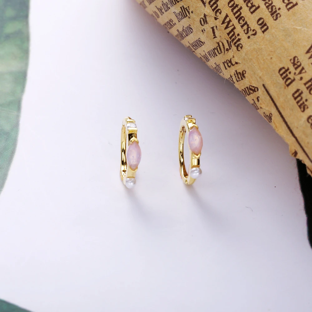 Moonmory 925 Sterling Silver Multi Stone Huggies Hoop Earring Simple Luxury Pink Eye Opal For Women Birthday Gift | Украшения и
