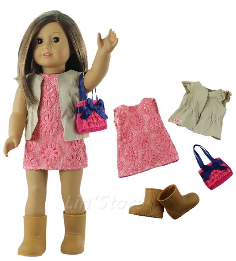 Комплект из 4 предметов Одежда для кукол наряд одежда + сумка одна пара сапог 18
