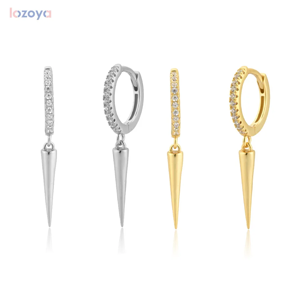 

Lozoya 925 пробы серебряные круглые ювелирные изделия для 8,5 мм циркониевые длинные серьги-подвески с шипами женские серьги-кольца для пирсинга