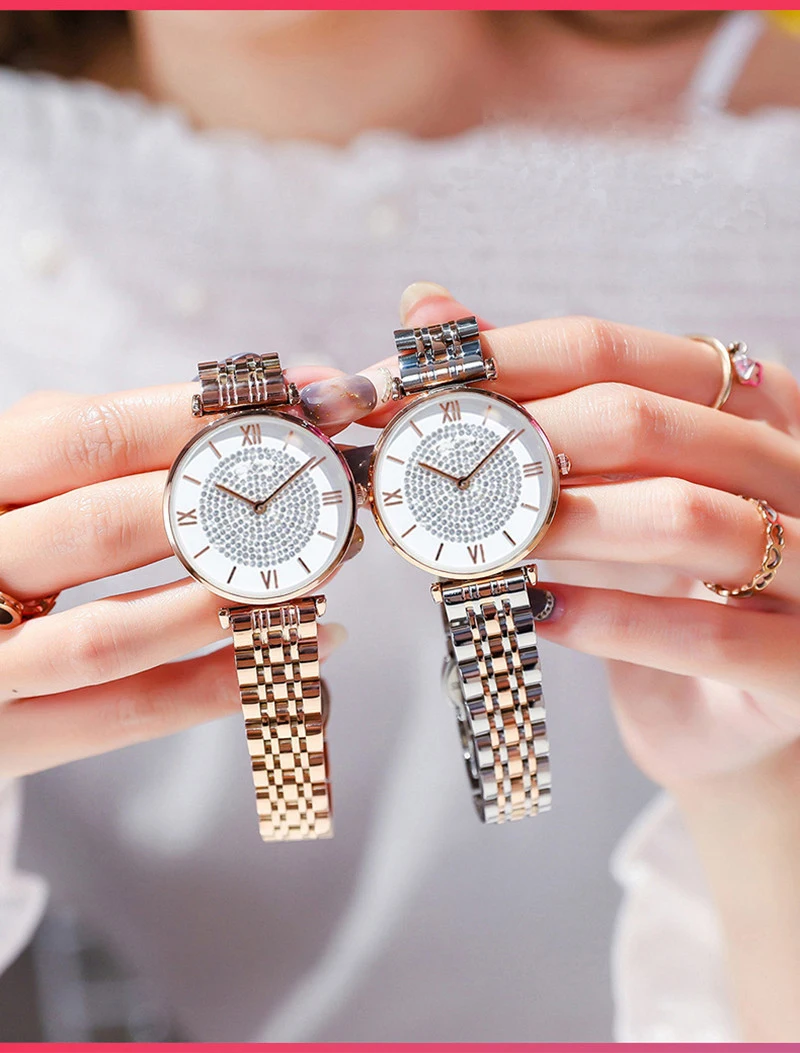 Женские часы с бриллиантовым дизайном модные серебряные круглые Звездный