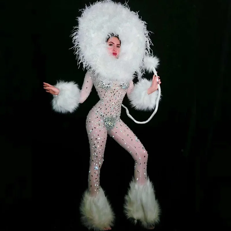 Хэллоуин белый мех Пудель ролевой косплей костюм женский эластичный сетчатый