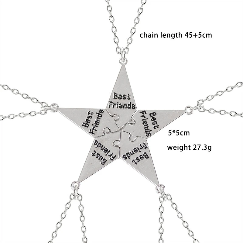 

5-piece Set Of Men And Women Stitching Choker Best Friend Alloy Pendant Letter Necklace Bff Friendship Between Five People