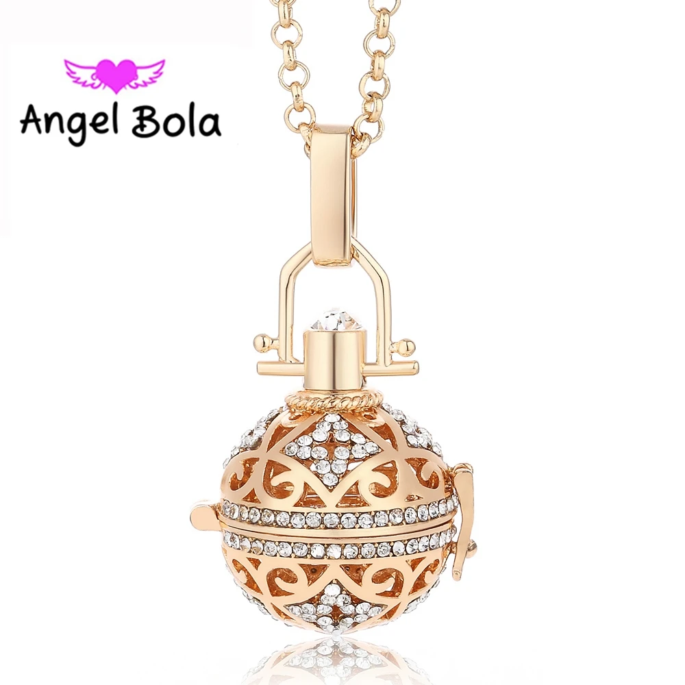 

10PCS/Wholesale 20.5mm Lucky Crystal Stone Brass Cage Pendant Angel Bola Baby Ball Necklace Jewelry Making L064