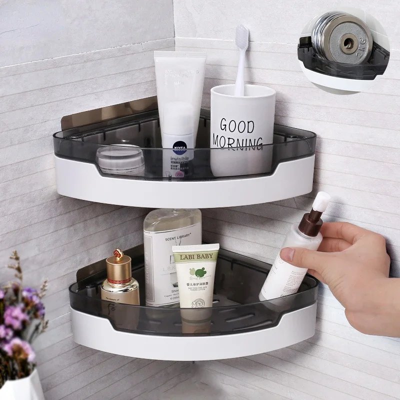 

Punch-Free Corner Bathroom Shelf Shampoo Storage Rack Kitchen Seasoning Rack Wall-Mounted Home Decoration Bathroom Accessories