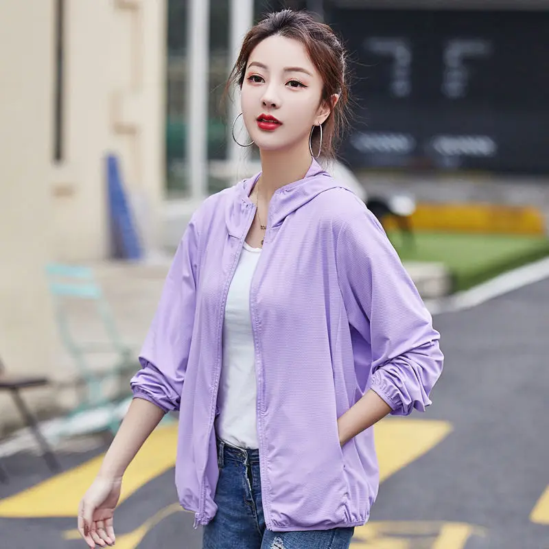 

Women 2021New Summer Ice Silk Sunscreen Short Hooded Coat For Men Women Plus Size Anti-Ultraviolet Couple Thin Zipper Jacket A22
