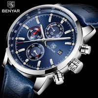 new benyar fashion watch men top luxury brand quartz chronograph watches sport leather waterproof casual wristwatch reloj hombre
