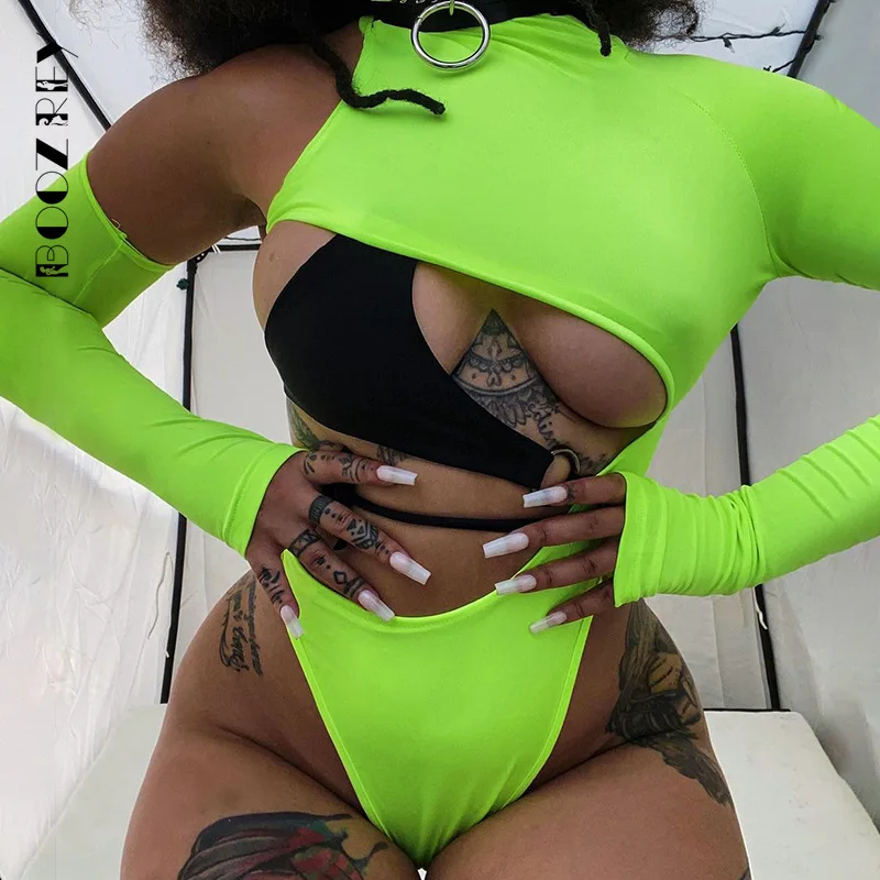 

Боди BoozRey асимметричное с круглым вырезом, Модный облегающий комбинезон в стиле пэчворк, с высокой талией, с вырезами, уличная одежда, весна-...