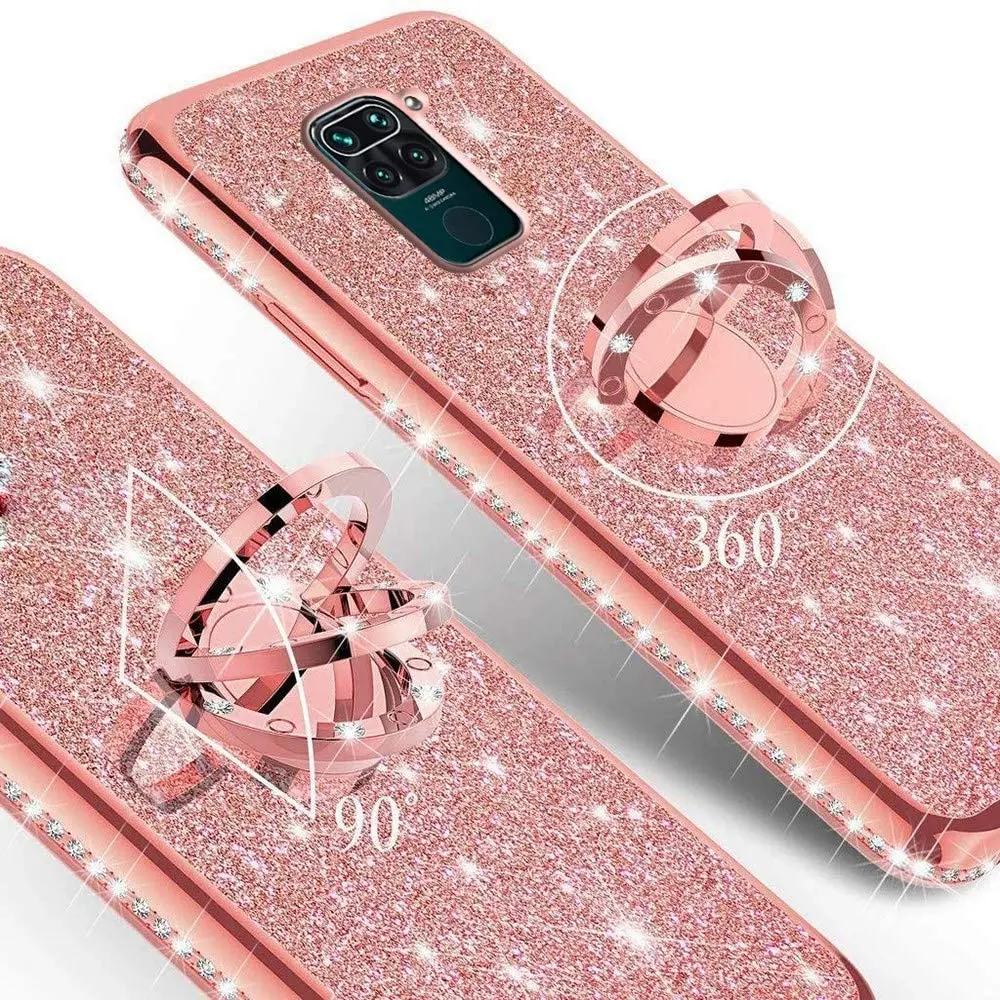 Diamond Case for Xiaomi POCO X3 NFC Redmi Note 9 8 Pro 8T 9A 9C K30 K20 Mi 10 Note 10 Lite X2 F2 Glitter Ring Kickstand Cover