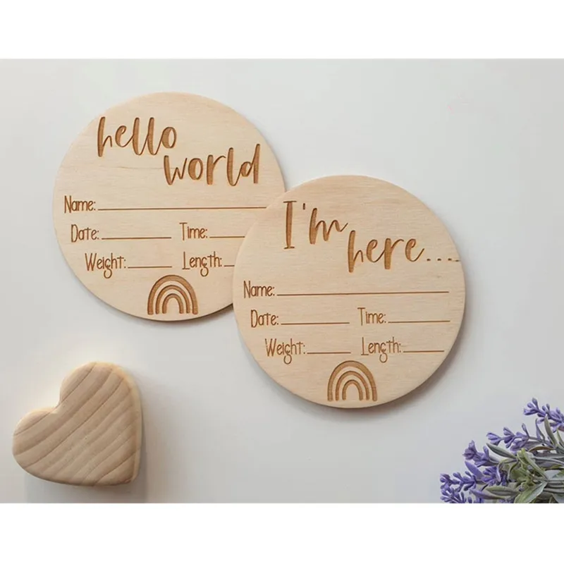 

Hello World Birth Announcement sign, Personalized rainbow wood Birth Stats plaque, baby name tags, Milestone Card, Baby keepsake