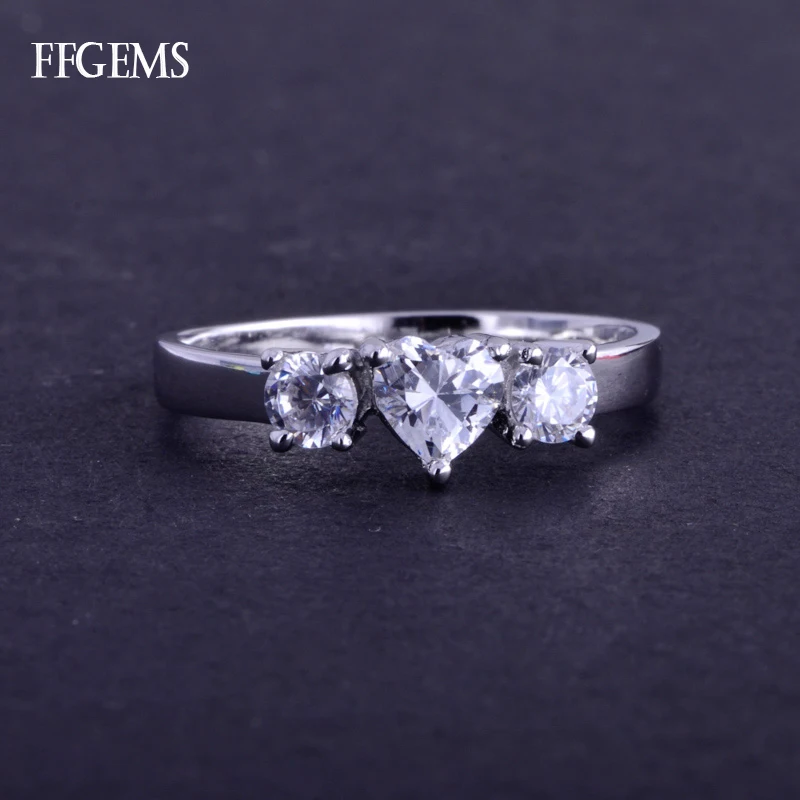 FFGems Real 10K золото кольцо Стерлинговое Муассанит сердце резка серебряные ювелирные