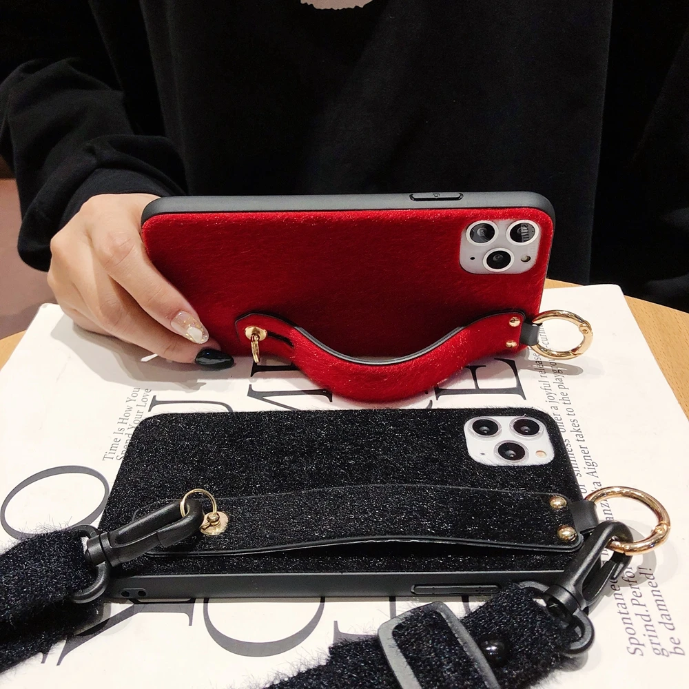 KEYSION ремешок на запястье Чехол для телефона iPhone 11 Pro Max Дамская плюшевая