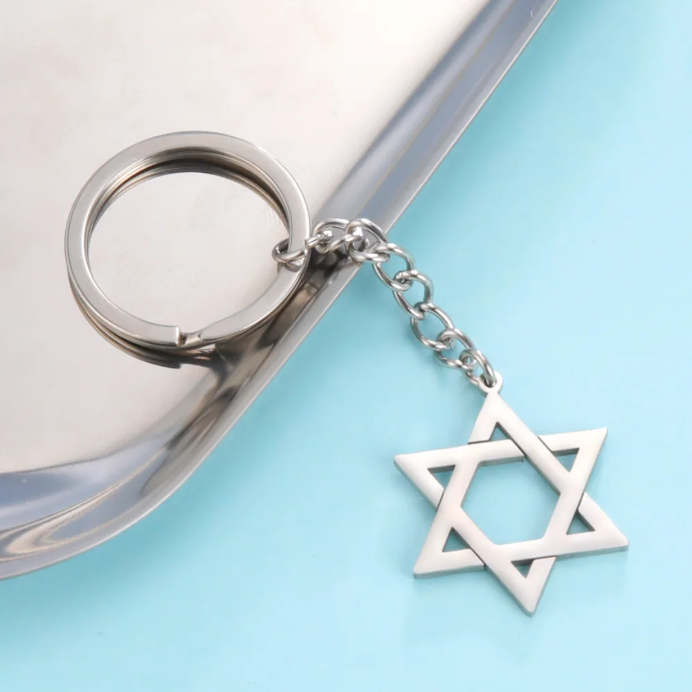 LIKGREAT Star of David Stainless Steel Keychain Israel Jewish Hexagram Amulet Jewelry Trend Women Men Keyring Wholesale | Украшения и