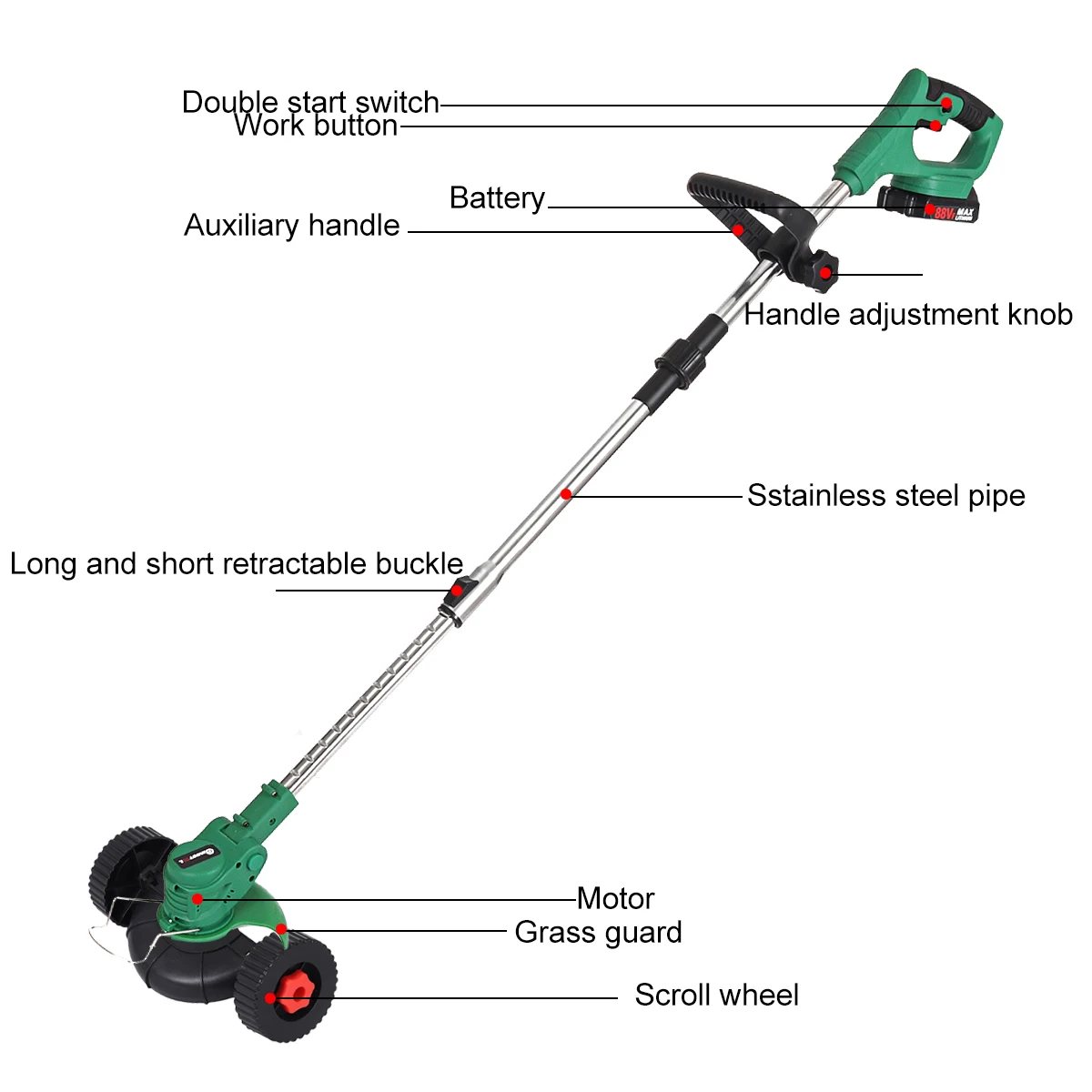 88VF 2000W Electric Lawn Mower Cordless Rechargeable Battery Brush Cutter Trimmer for Grass Garden Lawn Mower for Makita 18v