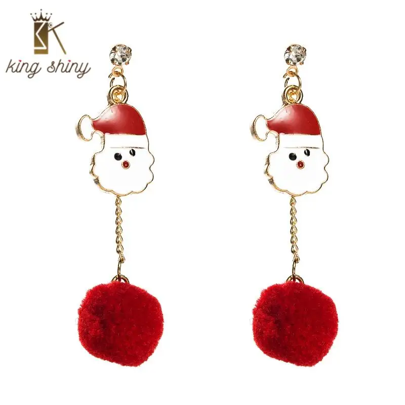 

Lovely Santa Claus Crystal Dangle Earrings for Woman Elegant Big Hairball Christmas Decoration Earrings Christmas Gift for Girls