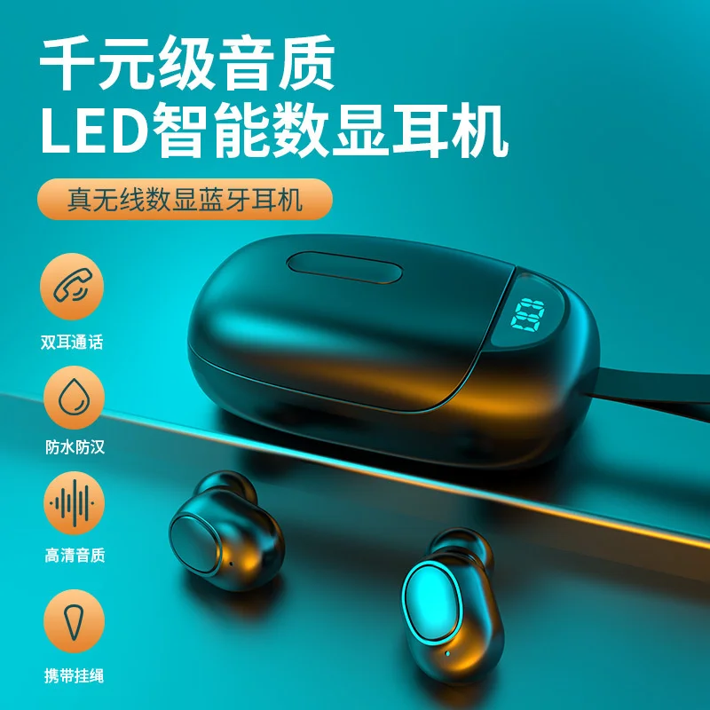 구매 LED 디스플레이 화면 TWS 블루투스 5.0 스마트 폰 무선 헤드폰 8D 스테레오 음악 이어폰 헤드셋 (스포츠 용 마이크 포함)