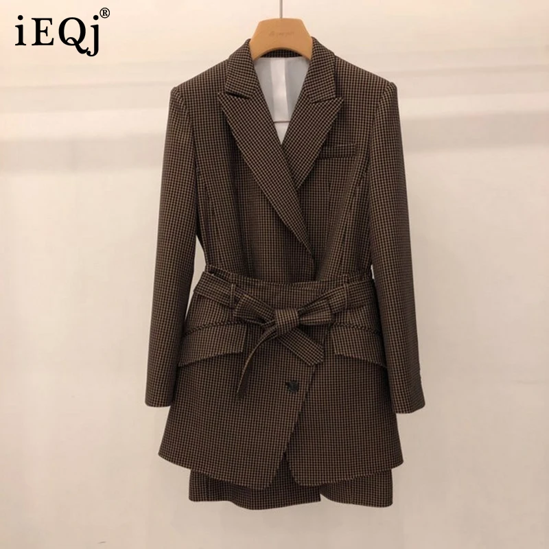 

IEQJ Women Korean Elegant Temperament Plaid Blazer New Lapel Long Sleeve Loose Jacket Fashion Tide Spring Autumn 2021 3F1500