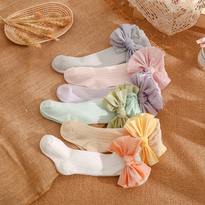 

Kids Cotton Socks, Unisex Bowknot Stocking Baby Long Tube Socks for Spring Autumn, 0-3 Years
