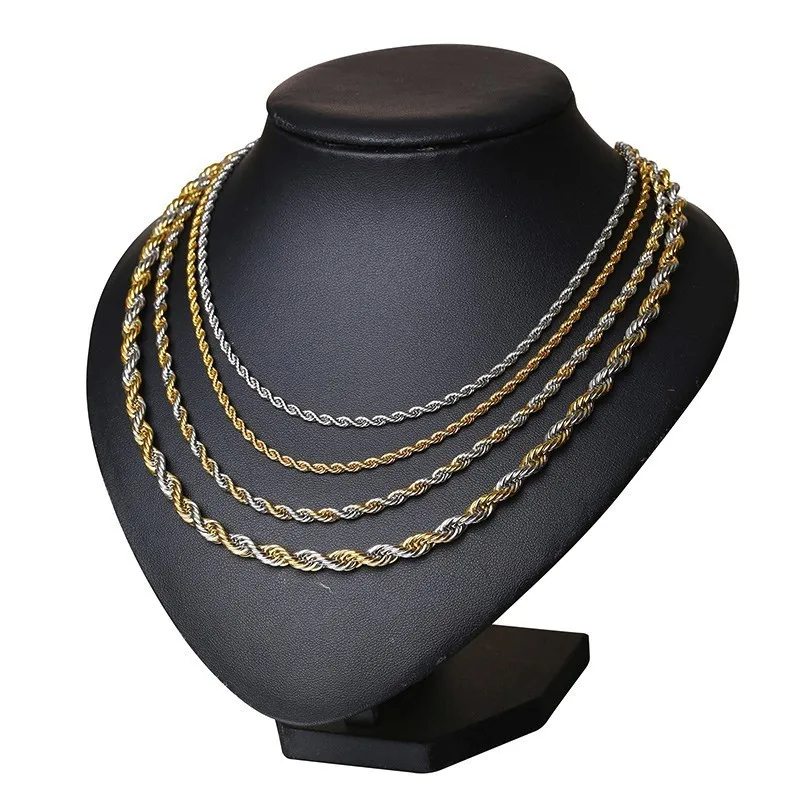 ZORCVENS New Stainless Steel Rope Chain Men Necklace Gold Tone Twisted Wave Links Basic Chains Choker Unisex Punk Jewelry | Украшения и