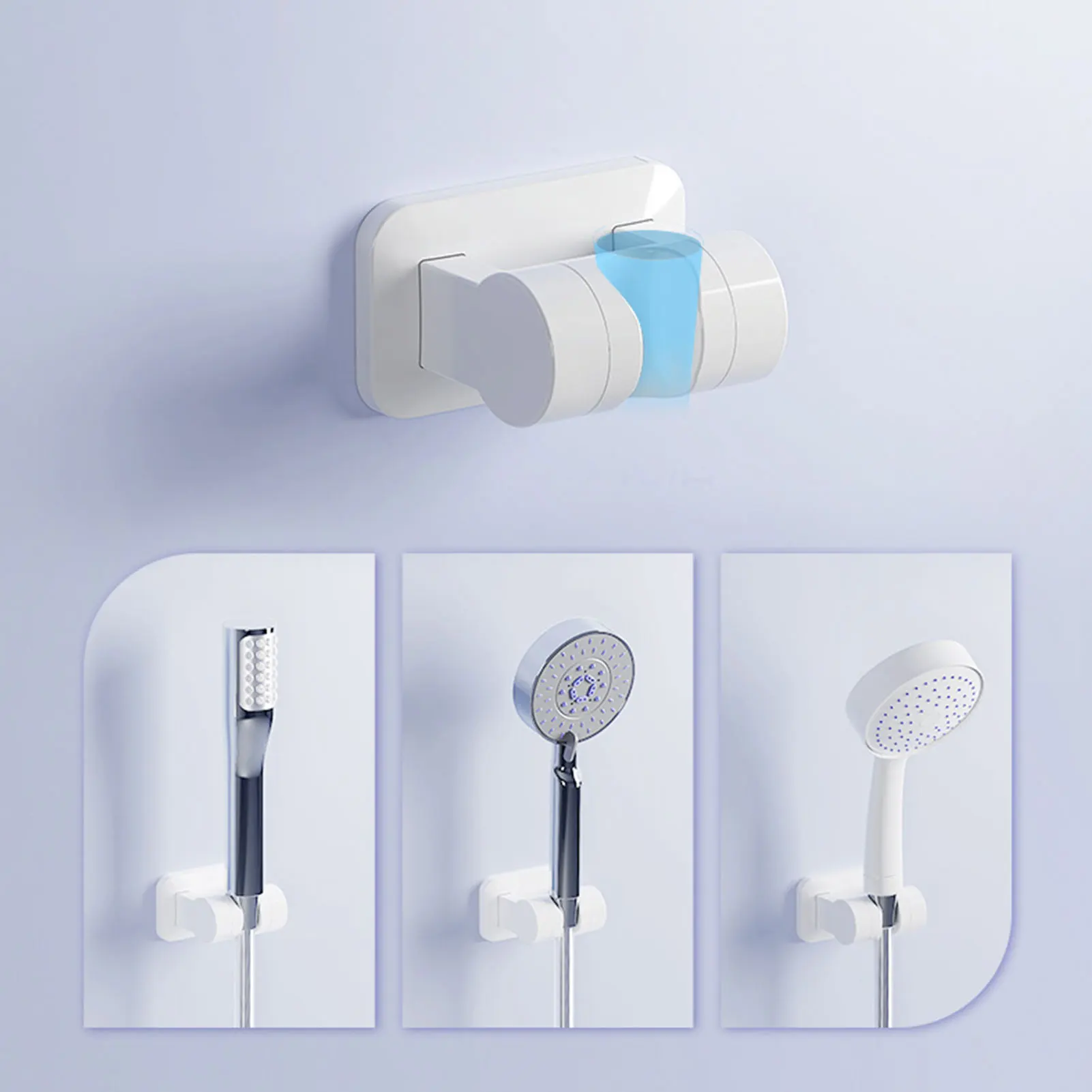 

Durable ABS Shower Head Holder Wall Mounted Home Support Self-adhesive Easy Install Accessory Hotel Adjustable Angle Punch-free