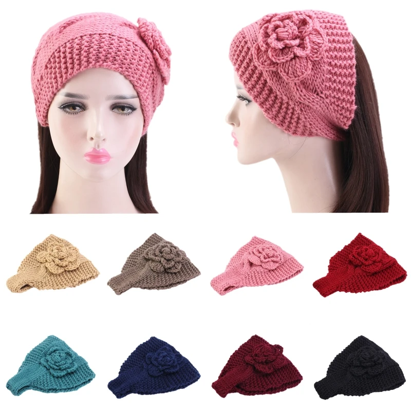 Модные женские вязаные крючком цветочные повязки для волос эластичная повязка