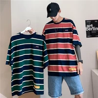 summer new trendy brand japanese retro striped short sleeved t shirt male hip hop all match casual top tide harajuku sweatshirt