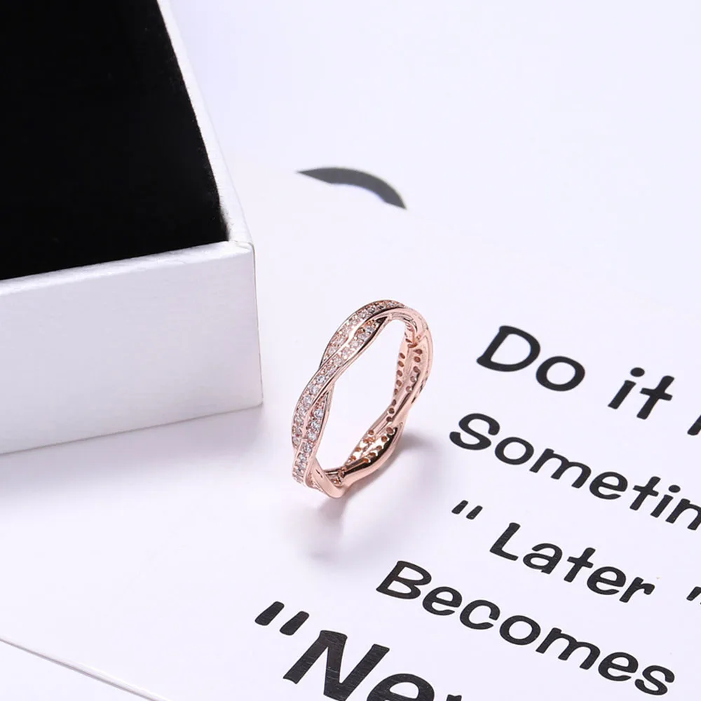 rose gold Новые розовые золотые браслеты с Поворот судьбы кольцо для женщин 925 пробы серебро CZ кольцо шарма Свадебные ювелирные изделия, для женщин, подарок - Цвет основного камня: rose gold