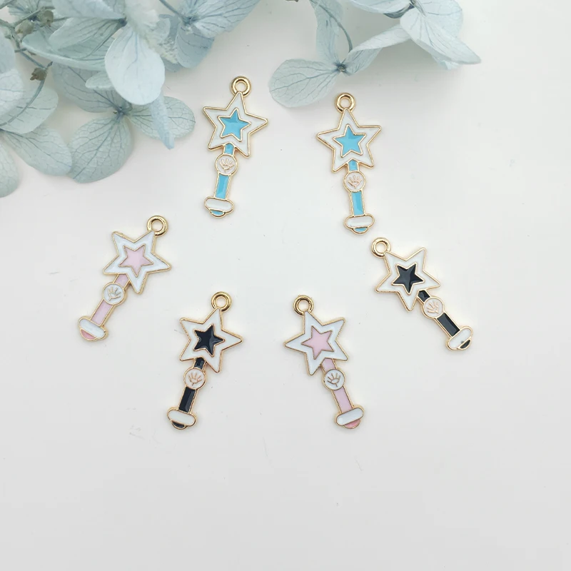 10pcs Alloy Enamel Charm Pendant Earrings Star Magic Wand Jewelry Accessories DIY Bracelet Necklace Pendant  Bracelet Charms