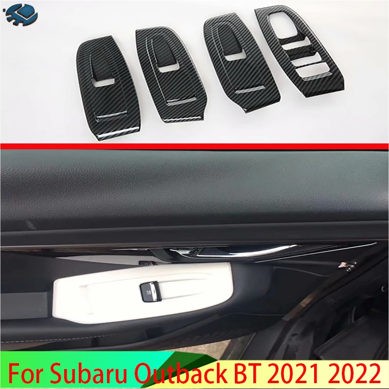 

For Subaru Outback BT 2021 2022 Car Accessories Carbon Fiber Style Door Window Armrest Cover Switch Panel Trim Molding Garnish