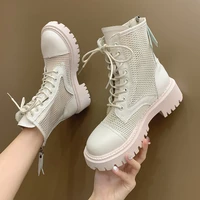 breathable mesh summer ankle boots for women fashion black beige zip lace up casual shoes woman flat platform cool ba 40