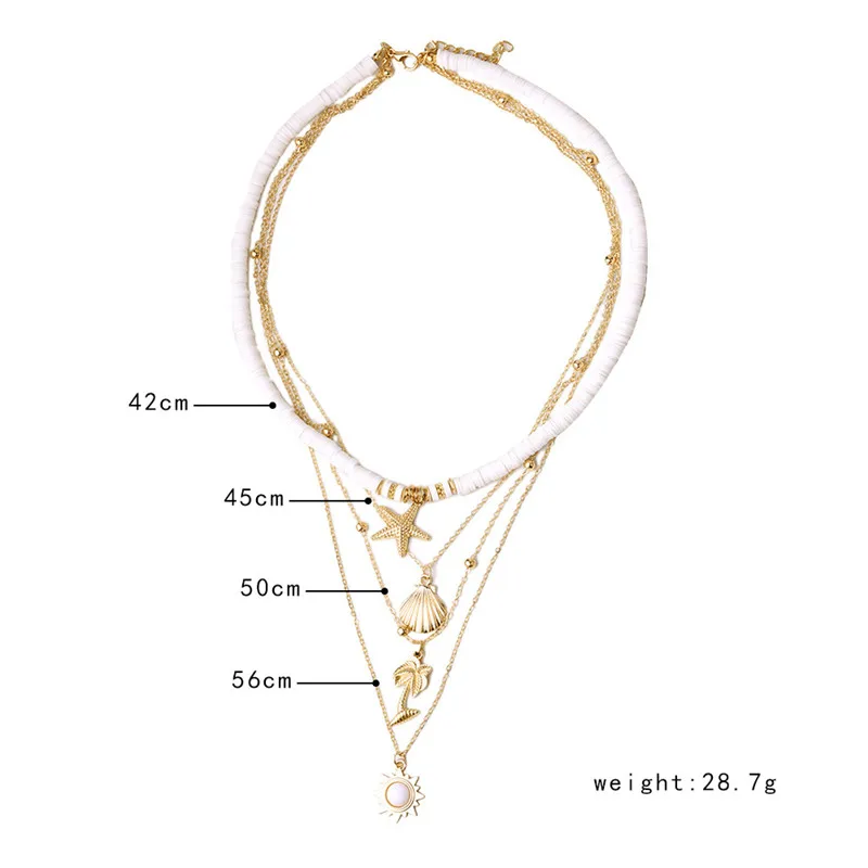 

Vintage Starfish Shell Tree Sun Pendant Necklace for Women Girl Gold Color White Beaded Multilayer Charm Necklaces Collares