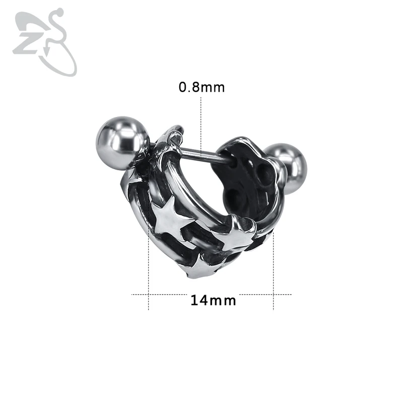 Мужские серьги кольца ZS в стиле панк 316L из нержавеющей стали хип хоп со звездой