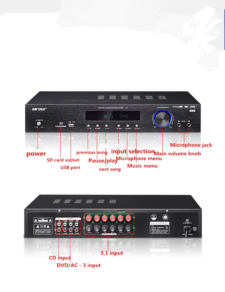 Высокая мощность 122 550 Вт/300 Вт 5,1 канальный HIFI усилитель AV Bluetooth домашний кинотеатр аудио усилитель для караоке с светодиодный дисплеем