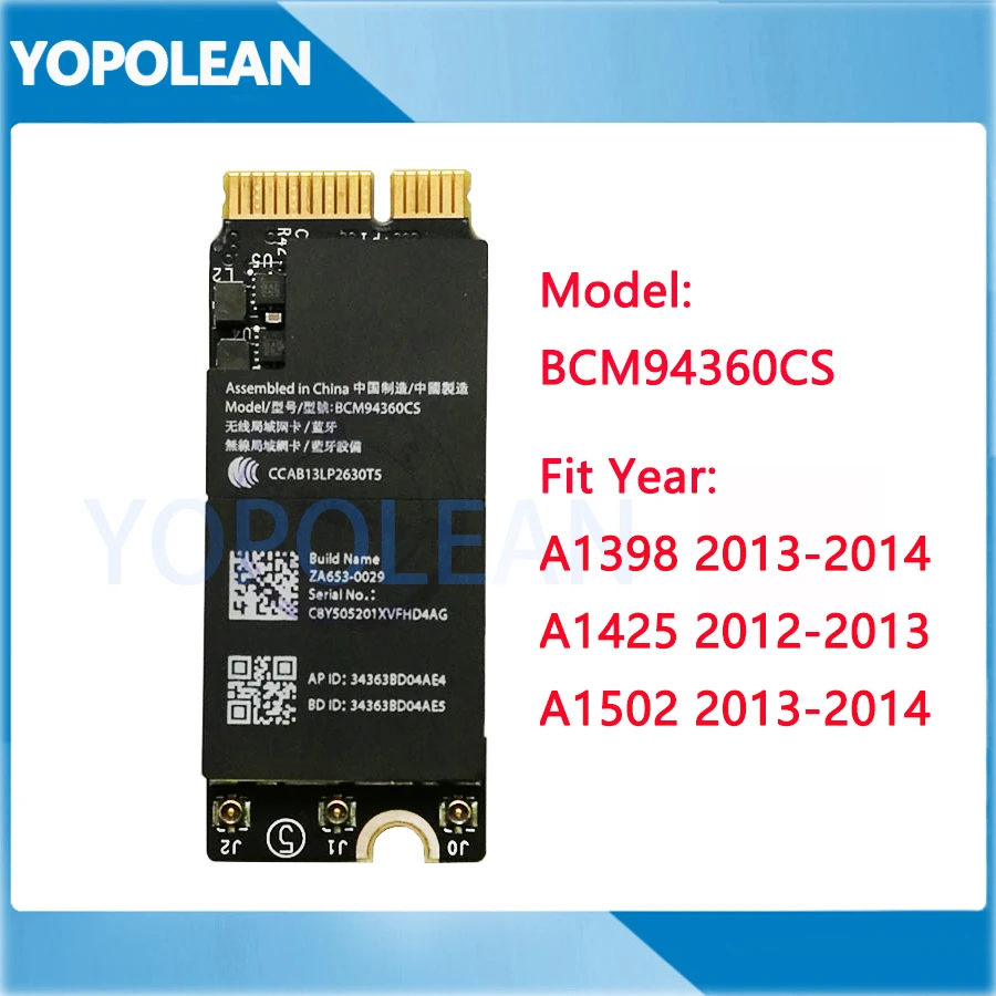Оригинальная BCM94360CSAX Wi Fi карта для Apple Pro Retina A1425 A1502 A1398 802.11ac Bluetooth 4 0 653 0029 2012 2013