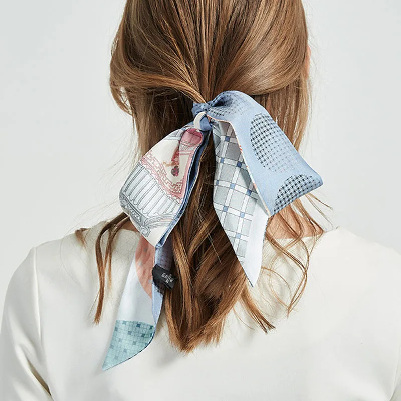 100% шелковый шарф пояс женский длинный саржевый шелковая повязка для волос с