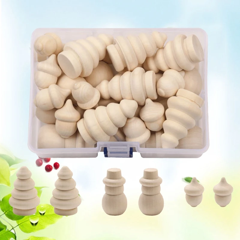 

26pcs/box Schima Superba Burlywood Wooden Snowman Xmas Tree Acorn Children DIY Painted Carved Toy Wood Color Crafts Christmas