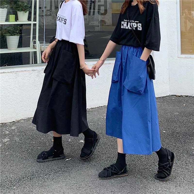Женская длинная юбка с высокой талией и большими карманами Harajuku большого размера
