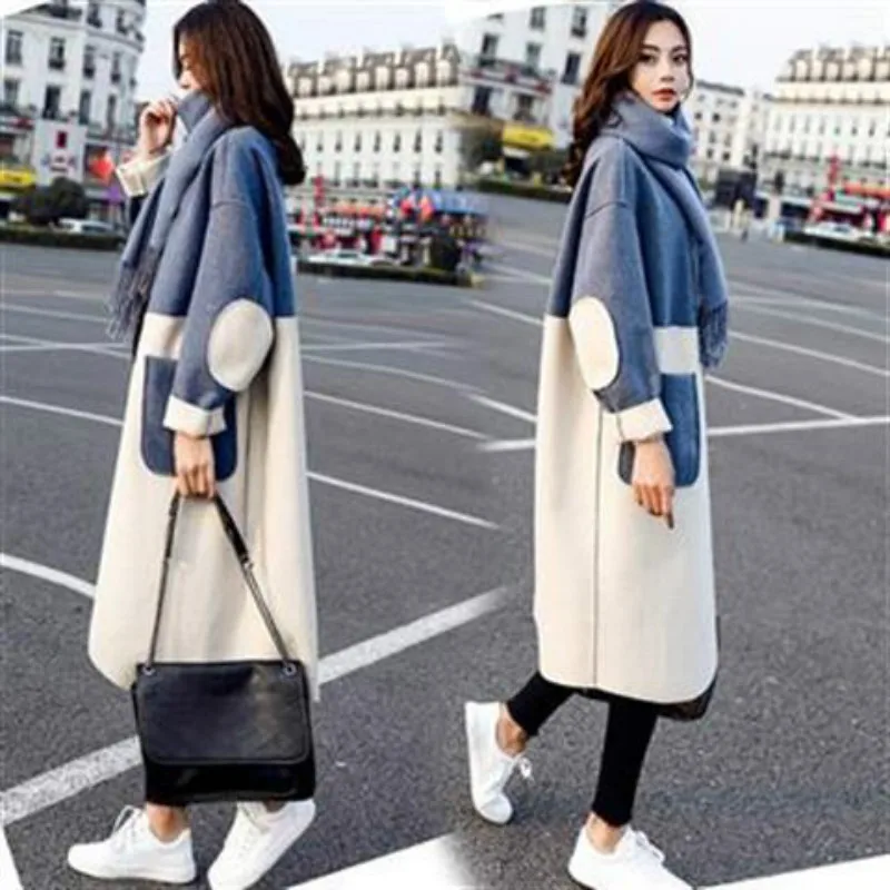 

2021 Autumn Winter New Style Korean Style Popular Woolen Coat Woolen Coat Women's Mid-length Over The Knee Elegant Fashionable