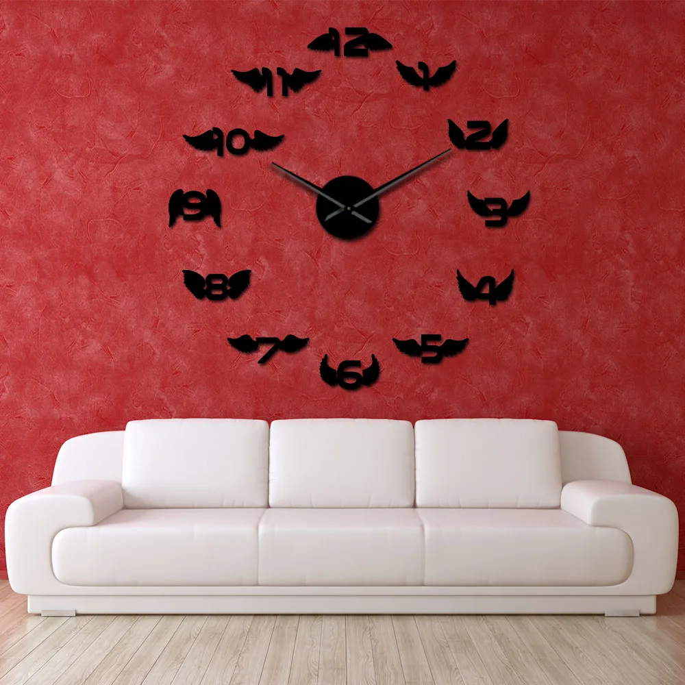 Большие настенные 3d часы с ангельскими крыльями и цифрами детская комната