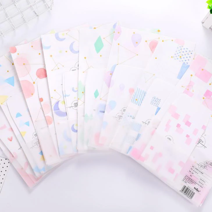 9 шт./упак. Kawaii 3 конверта+ 6 листов букв звездное небо Луна геометрические буквы конверты Набор подарочных канцелярских принадлежностей