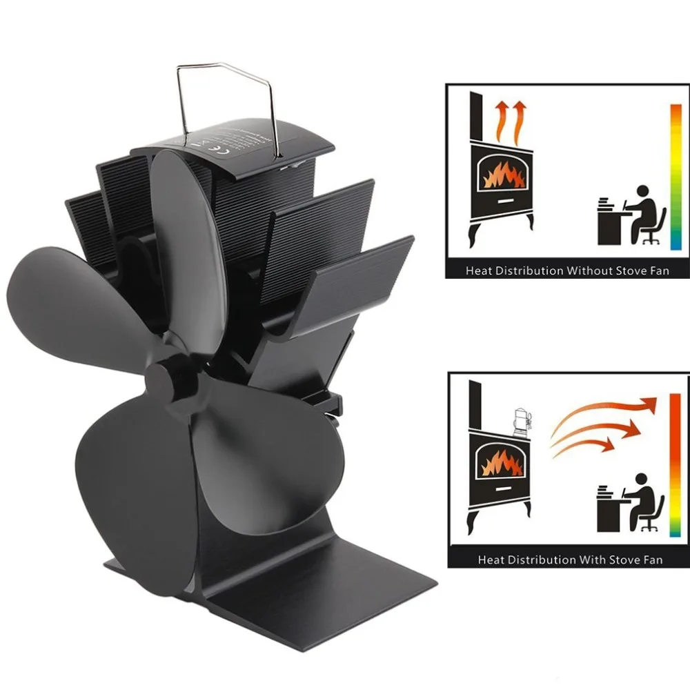 

4-Blade Heat Powered Stove Fan for Wood / Log Burner/Fireplace Quiet Environmental Fan Heater Tool Efficient Heat Distribution