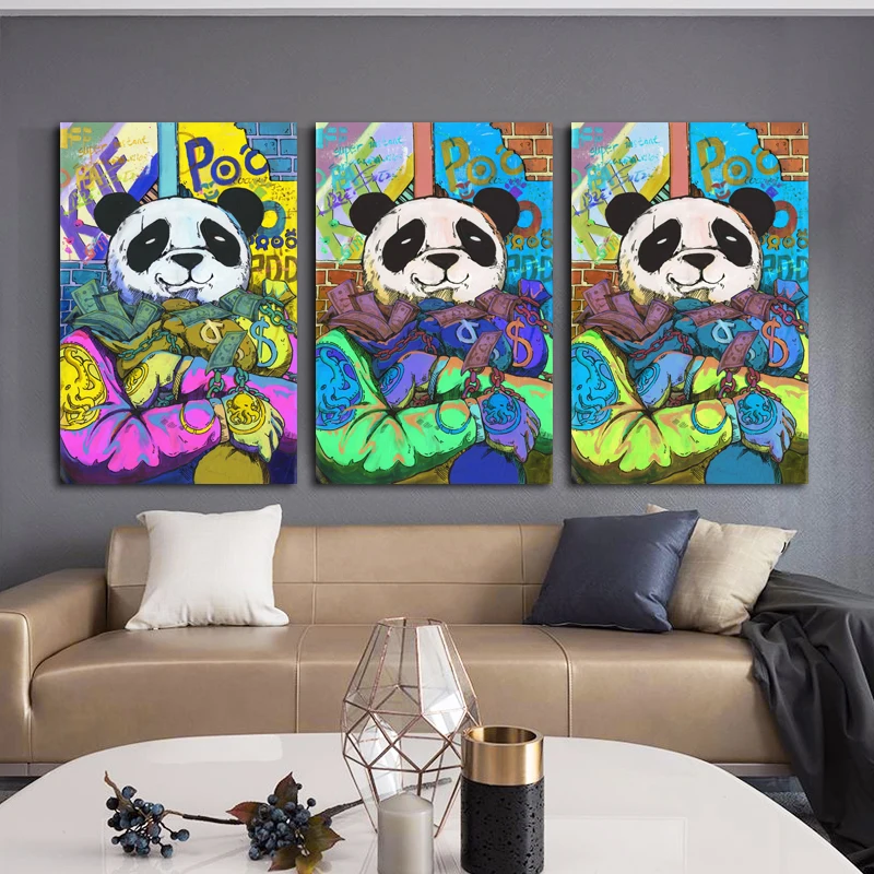 

Pop Fashion Boxer Panda Funny Face Picture Money Bag Canvas Painting Motivational Street Wall Art Poster Room Home Decor Gifts