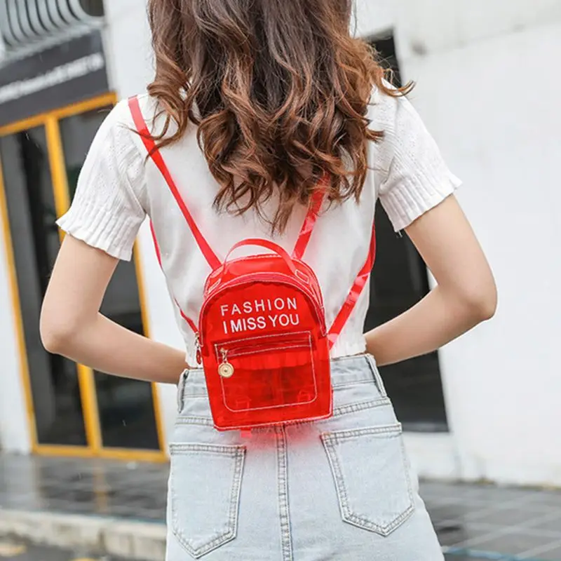 

Fashion Transparent PVC Backpack Travel School Book Bag Daypack for Teenager Printing Letter School Bags for Women 2020