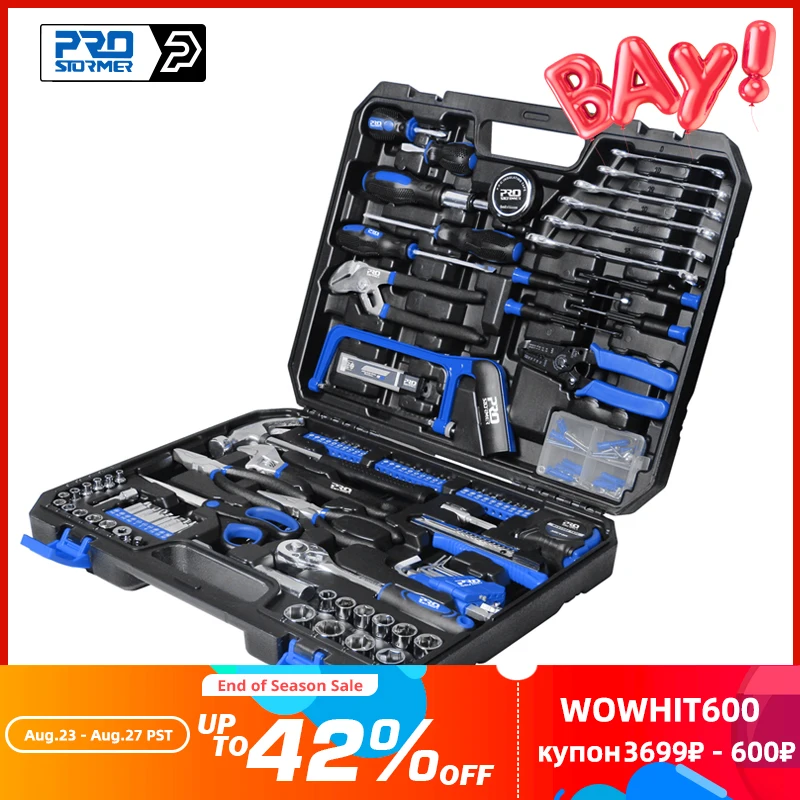 

198Pcs Hand Tool Set DIY Home Repair Tool Kit Woodworking Tools Bag Car Repair Tool Set Wrench Saw Screwdriver By PROSTORMER