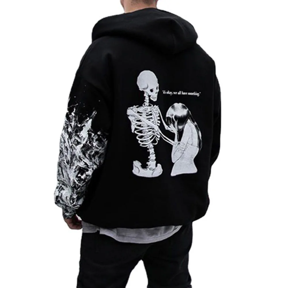 

Autumn New 2021 Europe America Men's Solid Color Hoodies Long Sleeve Fashion Skull Printing Hipster Design Casual Simplicity