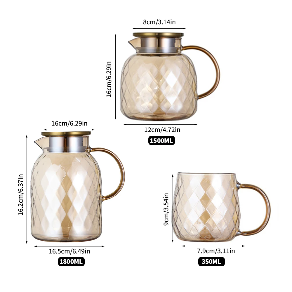 Diamond Texture Glass Teapot Set Hot Cold Water Jug Transparent Coffee Pot Home Carafe Heat-Resistant | Дом и сад