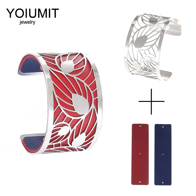 Yoiumit лист браслеты на запястье манжетой женские украшения из нержавеющей стали