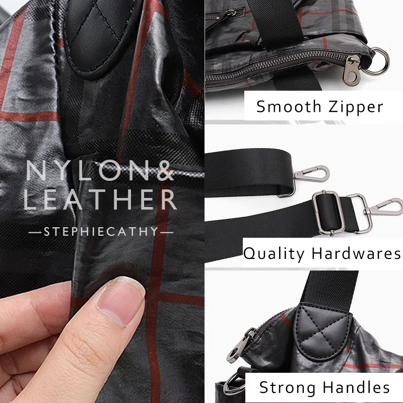 SC брендовая Роскошная нейлоновая и кожаная сумка для женщин модная клетчатая