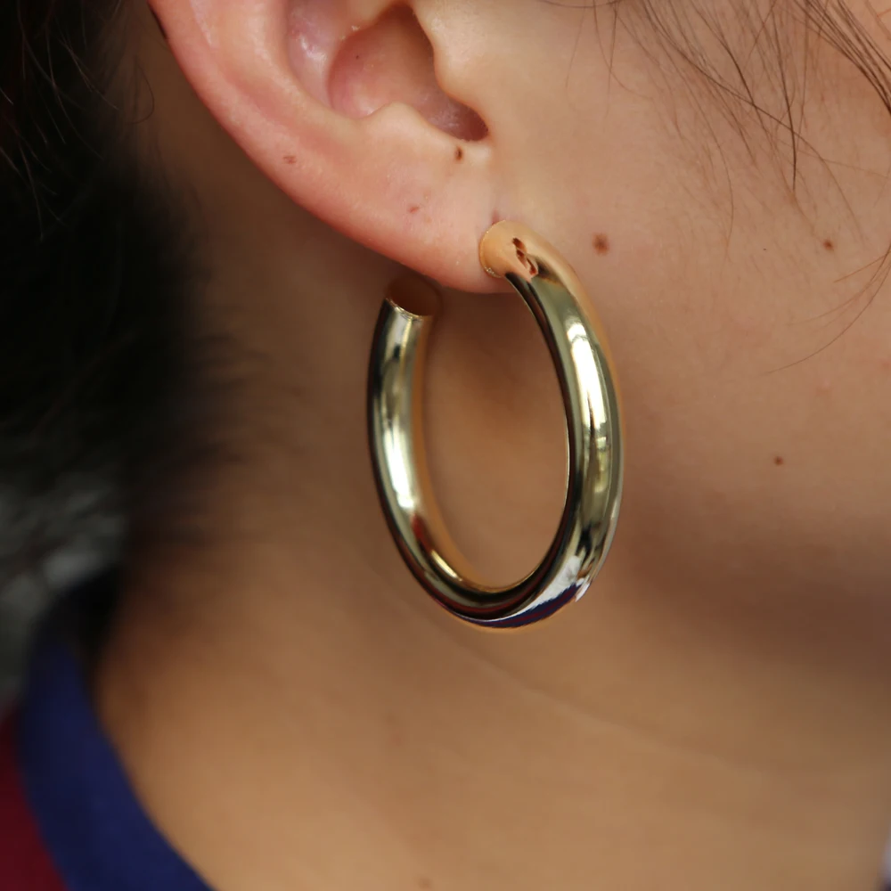 6*45 мм Гладкие полые серьга в виде обруча золотой и серебряный цвета классические
