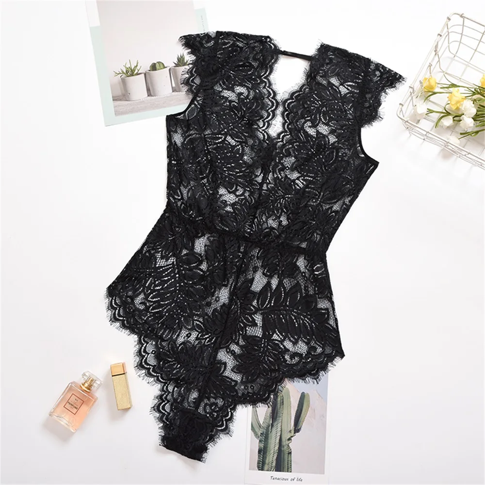Sleepwear Sexy Lace Night Bodysuit Lingerie Women Nightwear V-Neck Lace Fashion Underwear Jumpsuit HB244